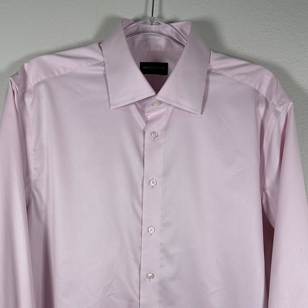 Proper Cloth Greenwich Twill Pink Dress Shirt Roma Spread Neck 17 Men’s - Picture 4 of 8